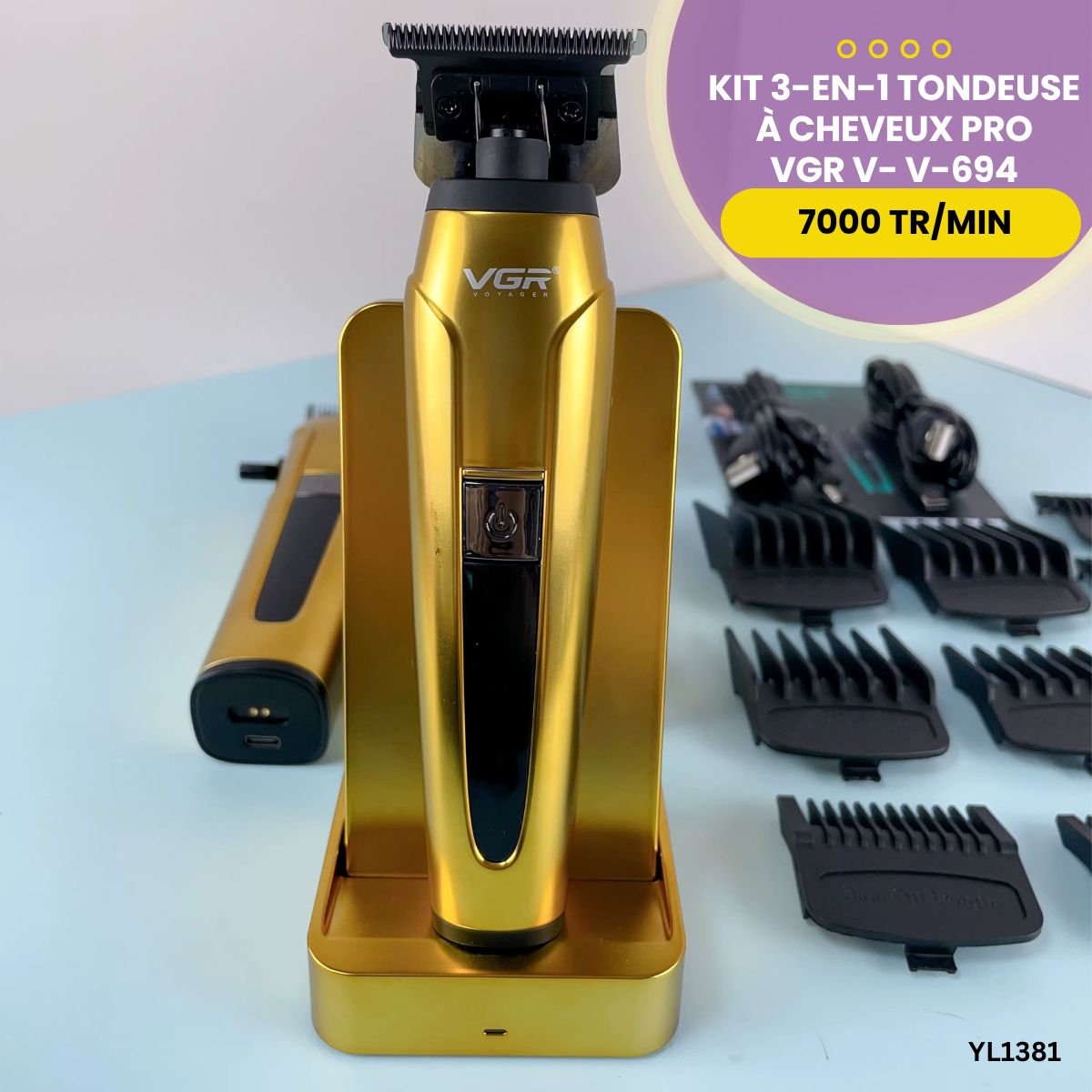 Kit 3en1 Tondeuse à Cheveux VGR V-694 YL1381 – Image 5