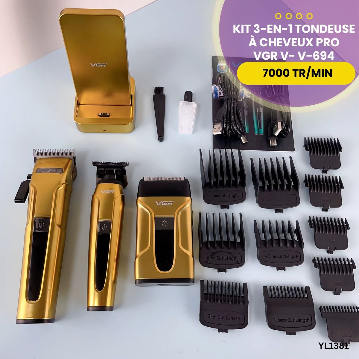 Kit 3en1 Tondeuse à Cheveux VGR V-694 YL1381 – Image 6
