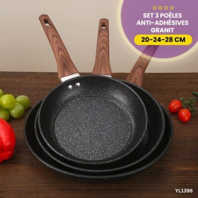 Set 3 Poêles Anti-adhésives Granit YL1396