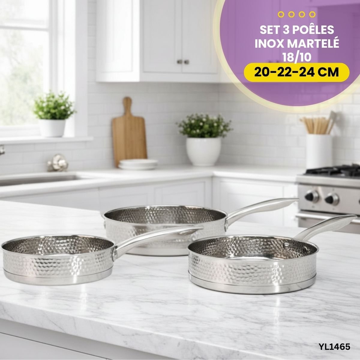 Set 3 Poêles Inox Martelé YL1465 – Image 3