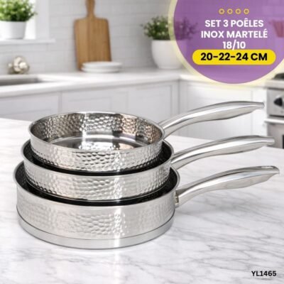 Set 3 Poêles Inox Martelé YL1465