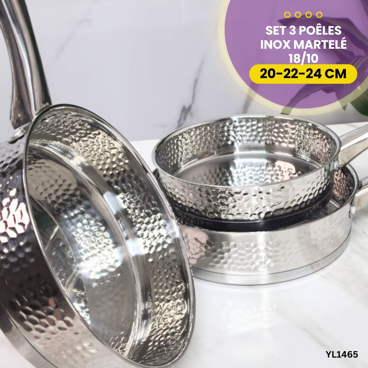 Set 3 Poêles Inox Martelé YL1465 – Image 2