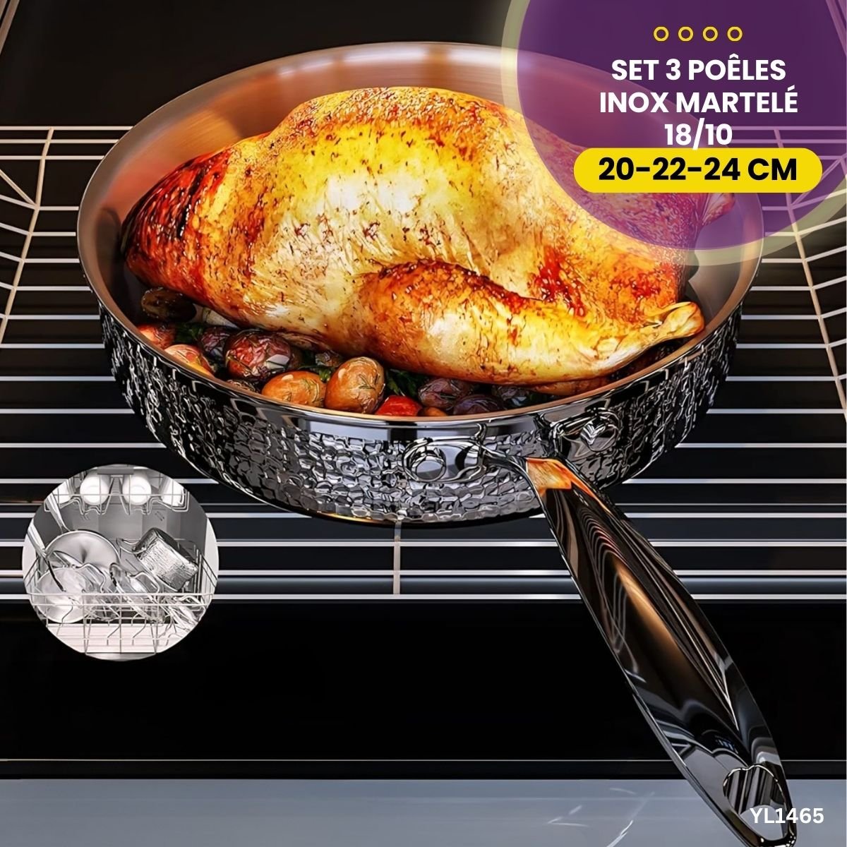 Set 3 Poêles Inox Martelé YL1465 – Image 5
