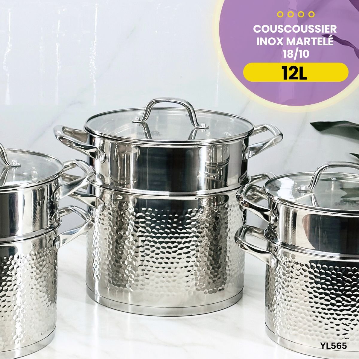 Couscoussier 12L Inox Martelé YL565 – Image 2