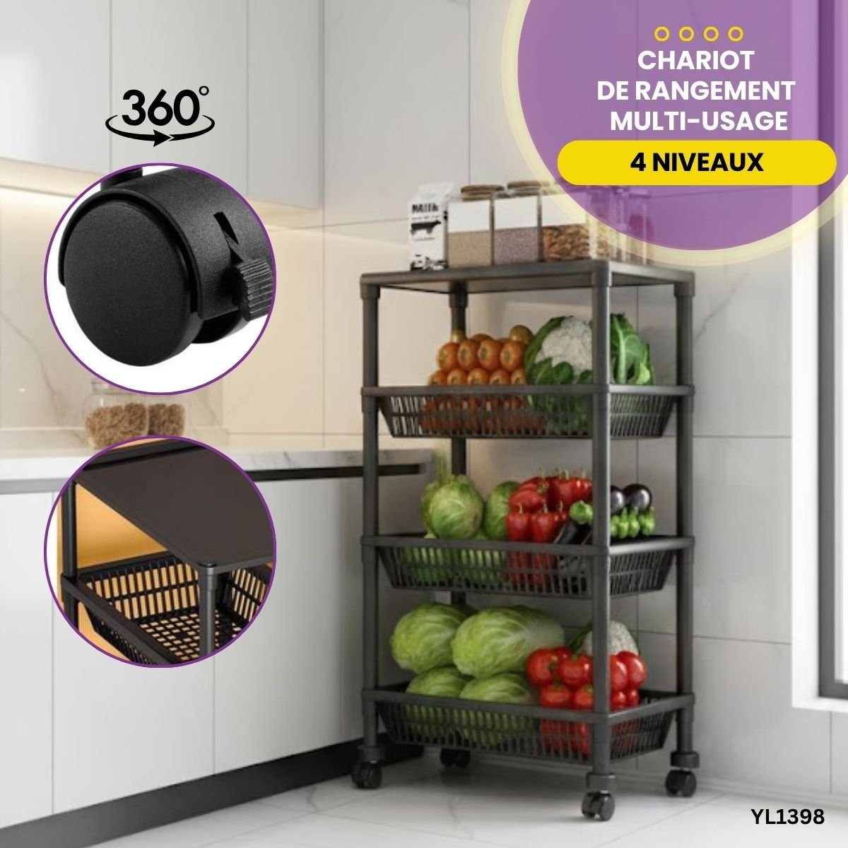 Chariot de Rangement Multi-Usage YL1398 – Image 3
