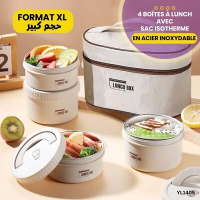 4 Boîtes Lunch Grande Capacité + Sac Isotherme YL1405