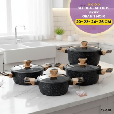 Set de 4 Faitouts Sizar Granit Noir YL1479