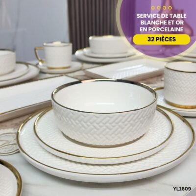 Service de Table 32 Pcs Blanche et Or YL1609