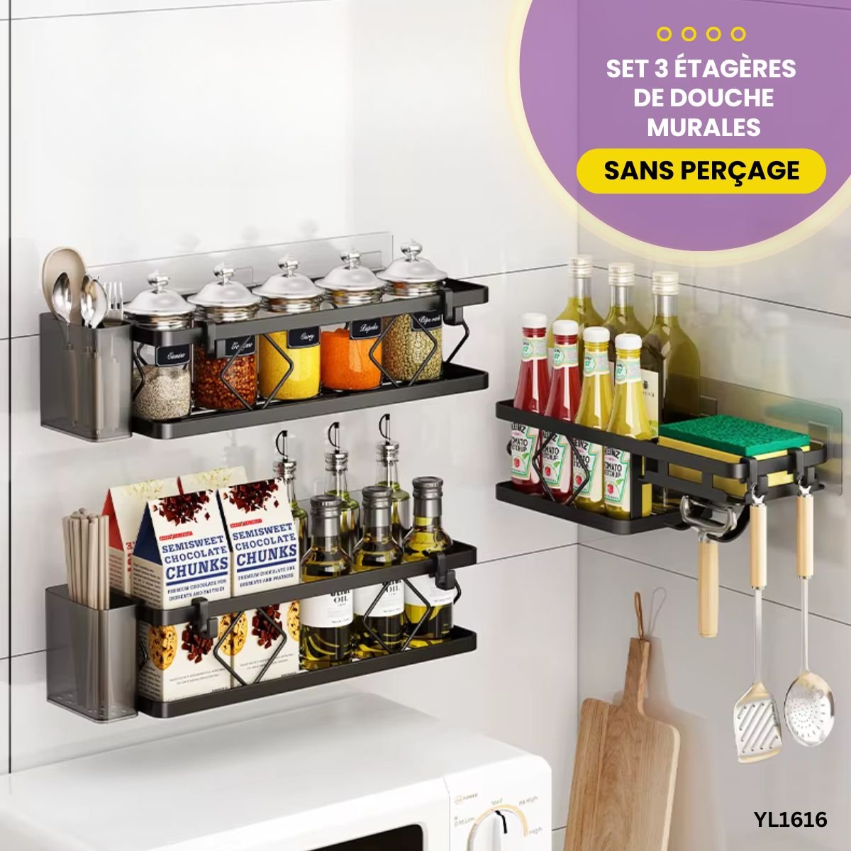 Set 3 Étagères de Douche Murales YL1616 – Image 4