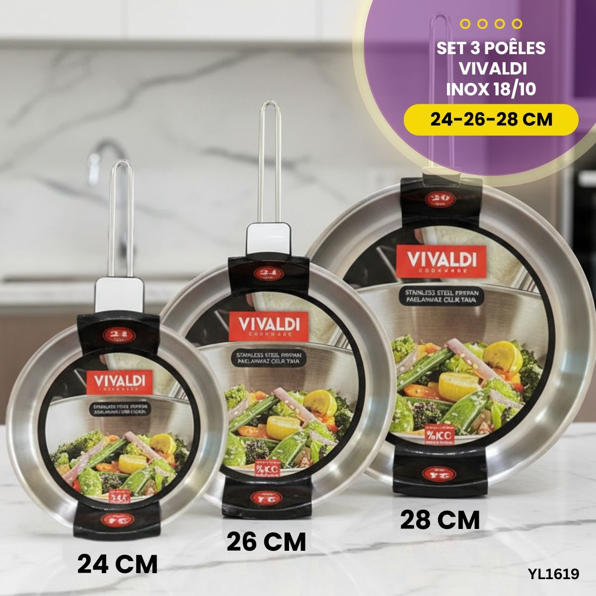 Set 3 Poêles Vivaldi Inox 18/10 YL1619 – Image 2