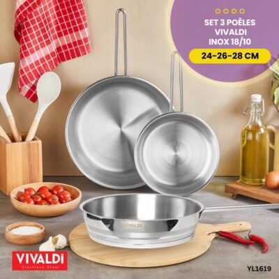 Set 3 Poêles Vivaldi Inox 18/10 YL1619