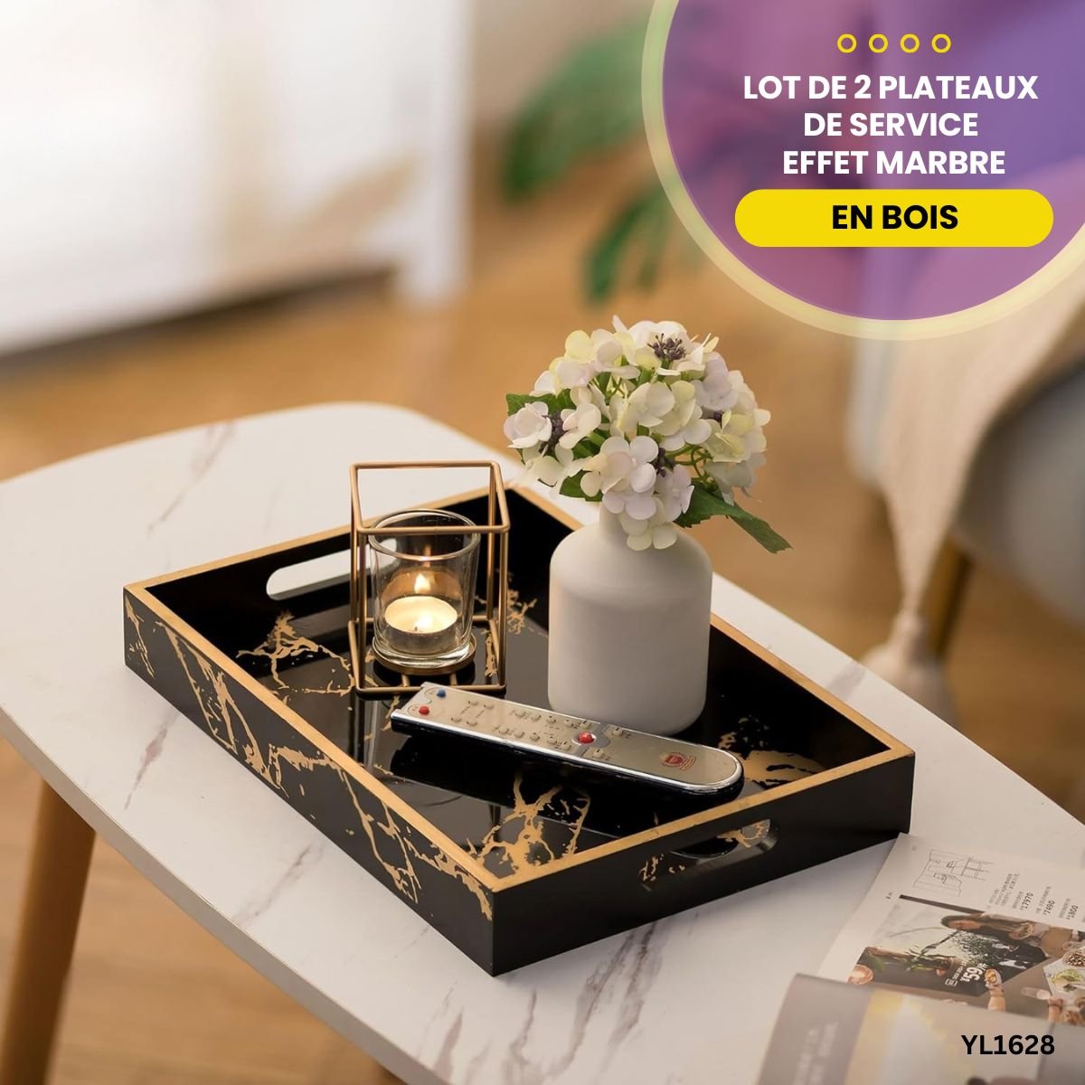 Lot de 2 Plateaux Effet Marbre YL1628