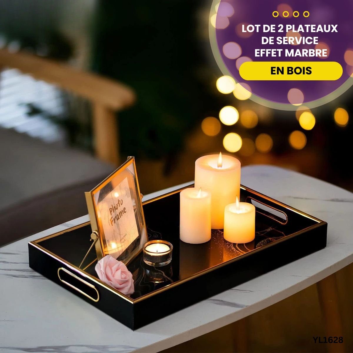 Lot de 2 Plateaux Effet Marbre YL1628 – Image 3