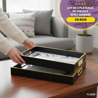 Lot de 2 Plateaux Effet Marbre YL1629
