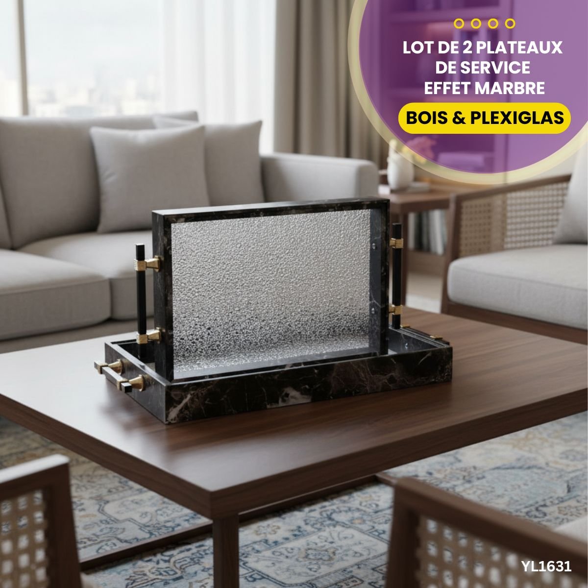 Lot de 2 Plateaux Effet Marbre YL1631 – Image 3