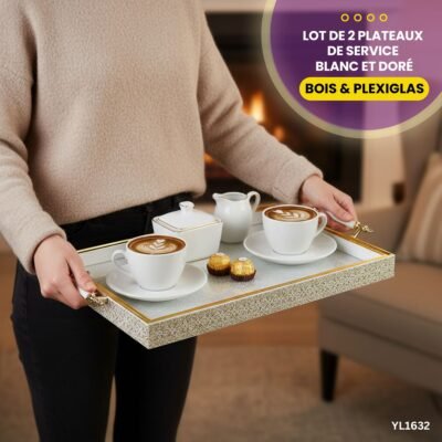 Lot de 2 Plateaux Blanc et Doré YL1632