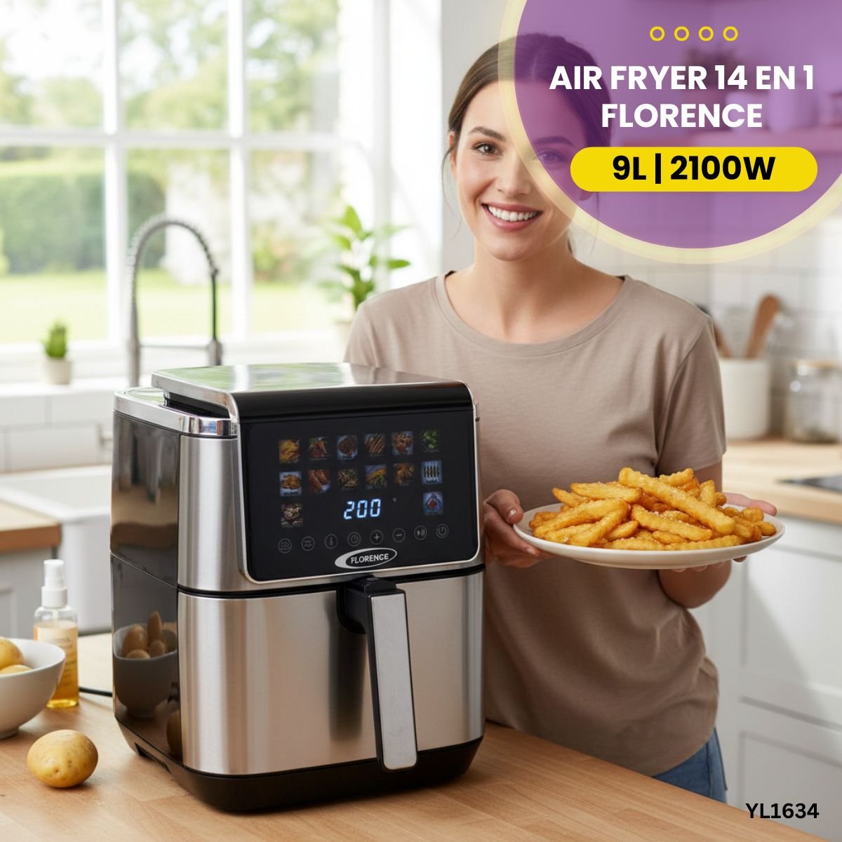Air Fryer 14 en 1 Florence 9L 2100W YL1634 – Image 2