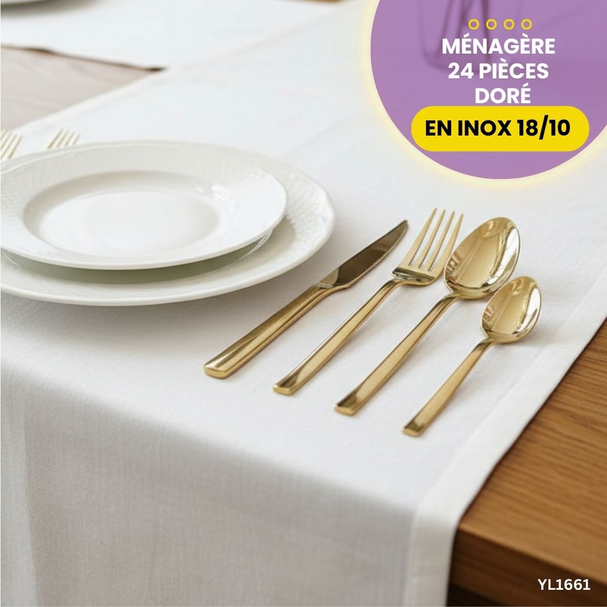 Ménagère 24 Pièces en Inox 18/10 Doré YL1661 – Image 2