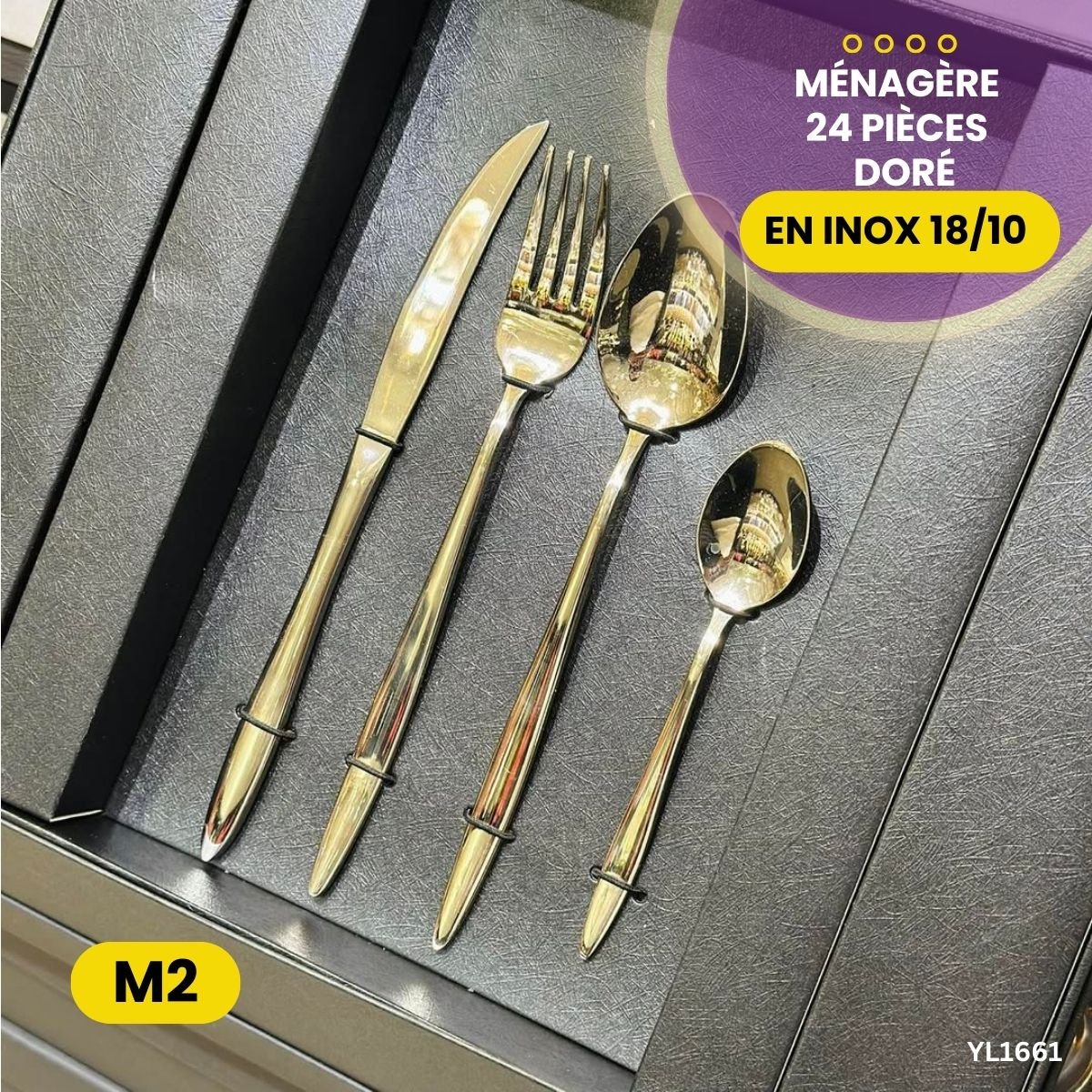 Ménagère 24 Pièces en Inox 18/10 Doré YL1661 – Image 3