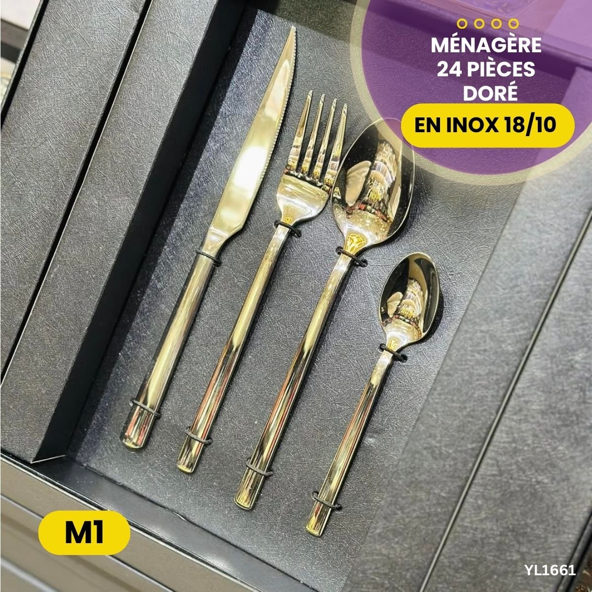 Ménagère 24 Pièces en Inox 18/10 Doré YL1661 – Image 4