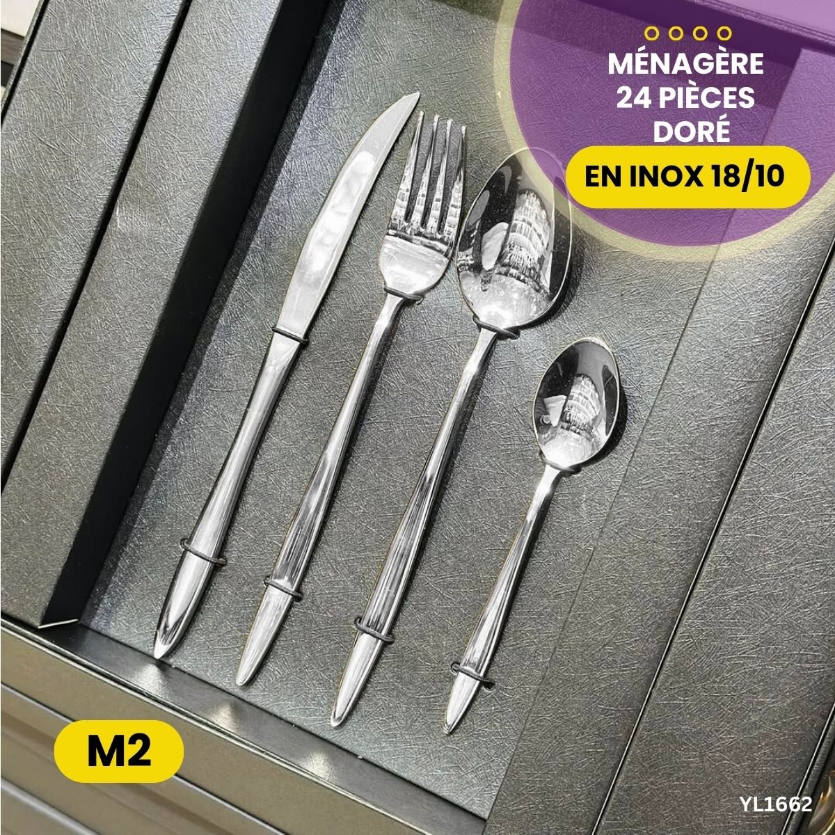 Ménagère 24 Pièces en Inox Argent YL1662 – Image 4