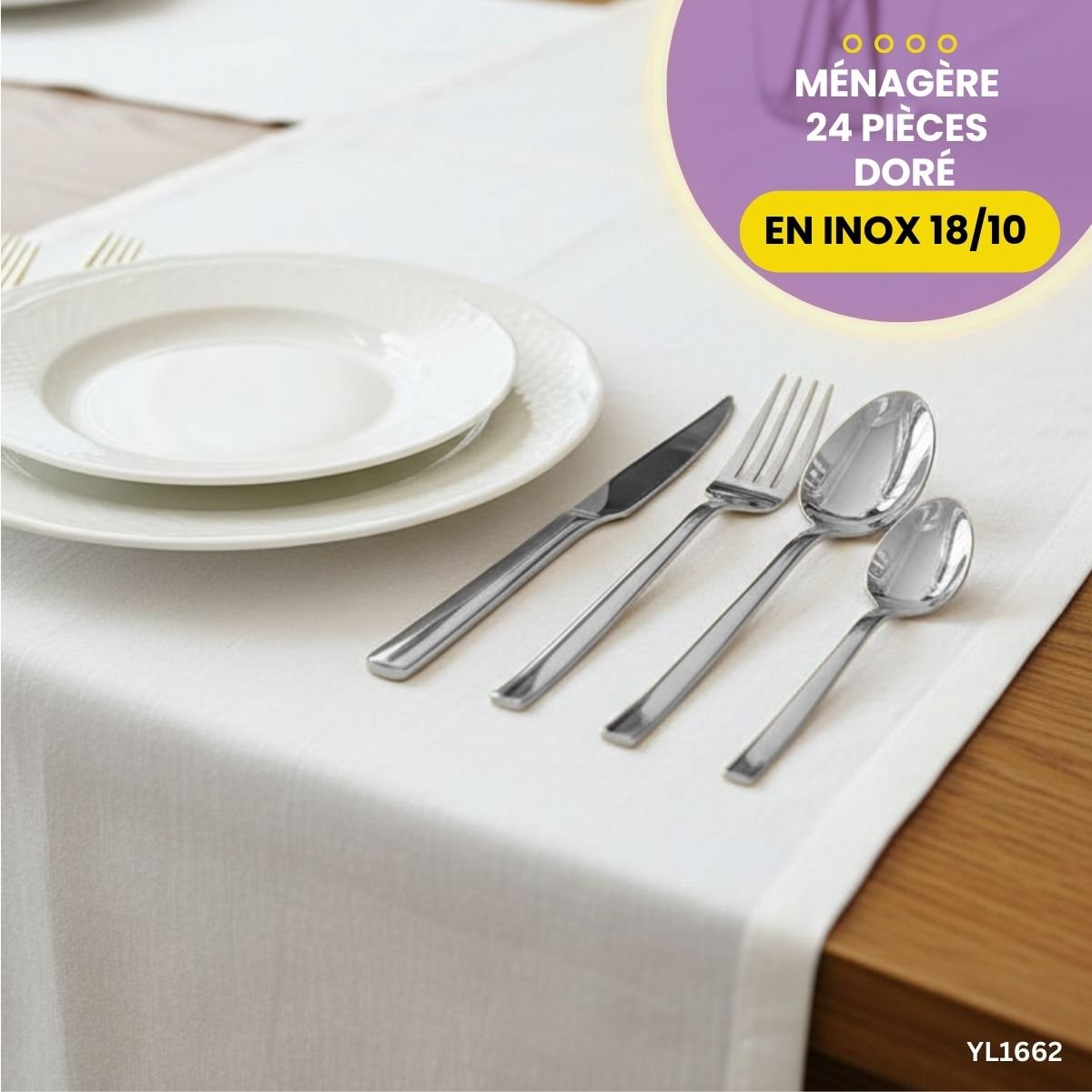 Ménagère 24 Pièces en Inox Argent YL1662 – Image 3