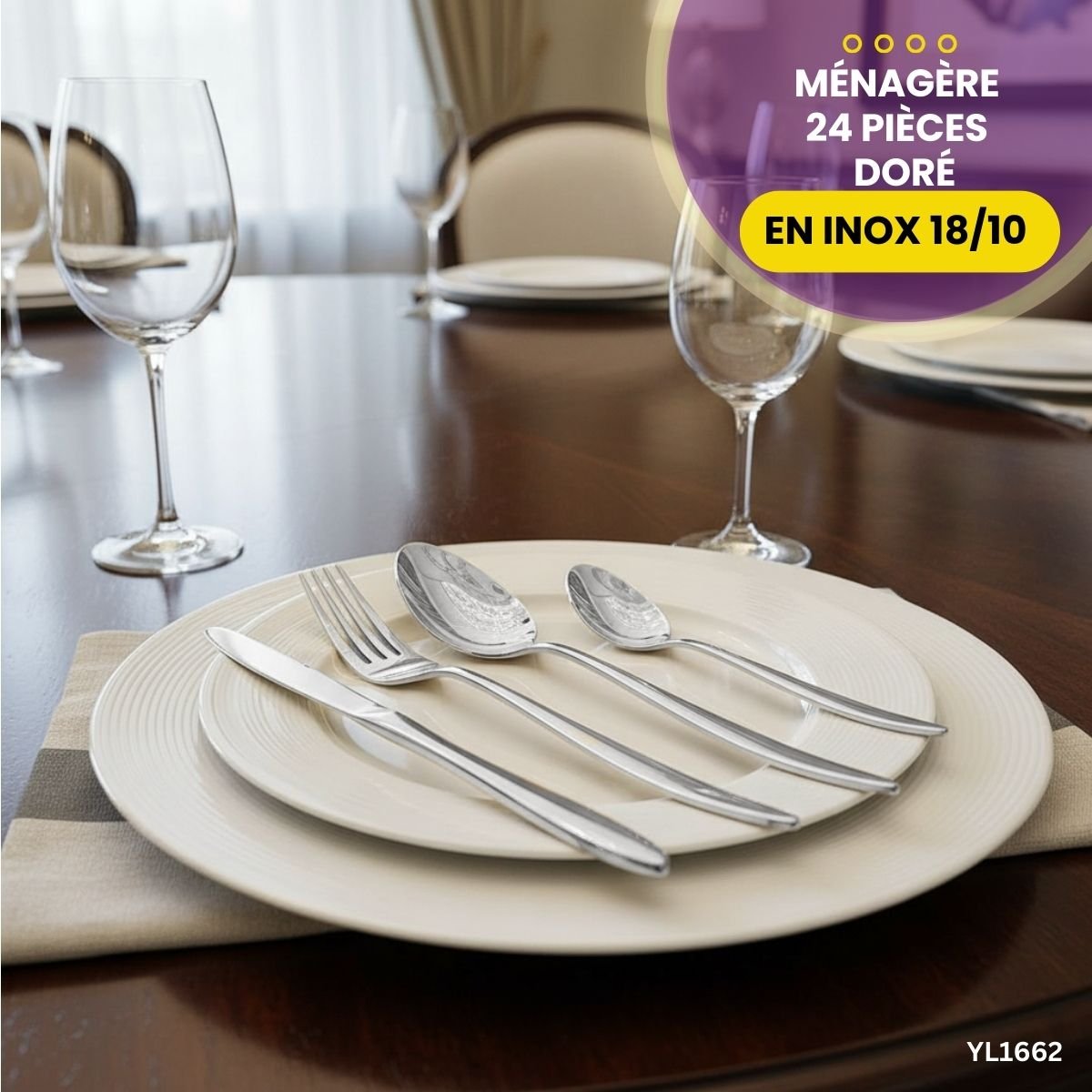 Ménagère 24 Pièces en Inox Argent YL1662