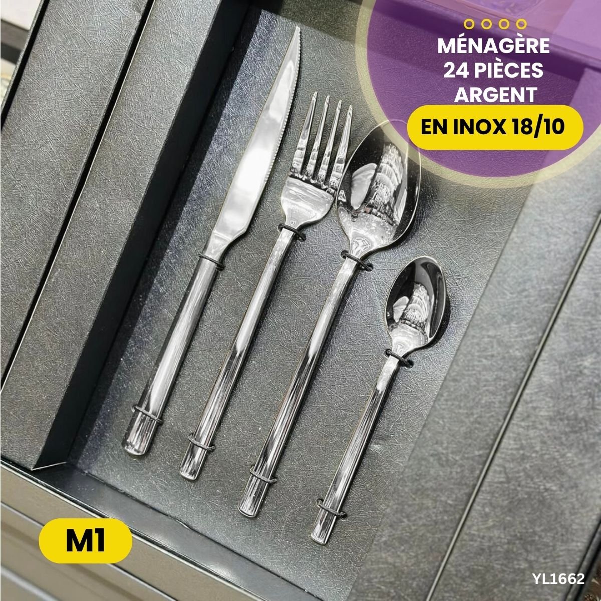 Ménagère 24 Pièces en Inox Argent YL1662 – Image 2