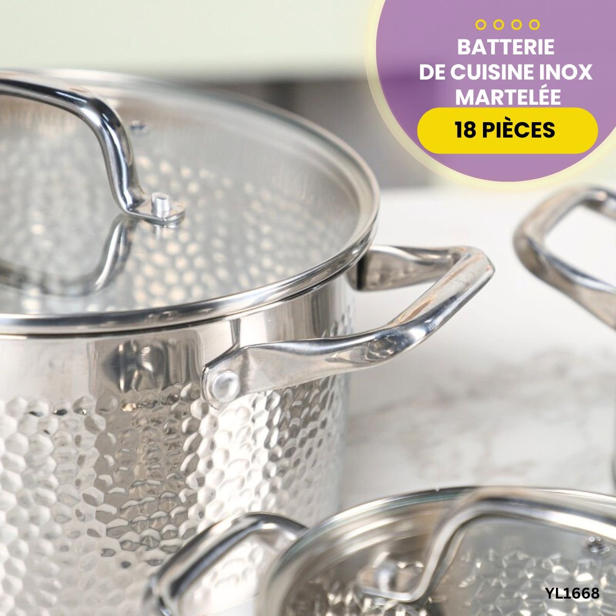 Batterie de Cuisine Inox Martelée YL1668 – Image 4