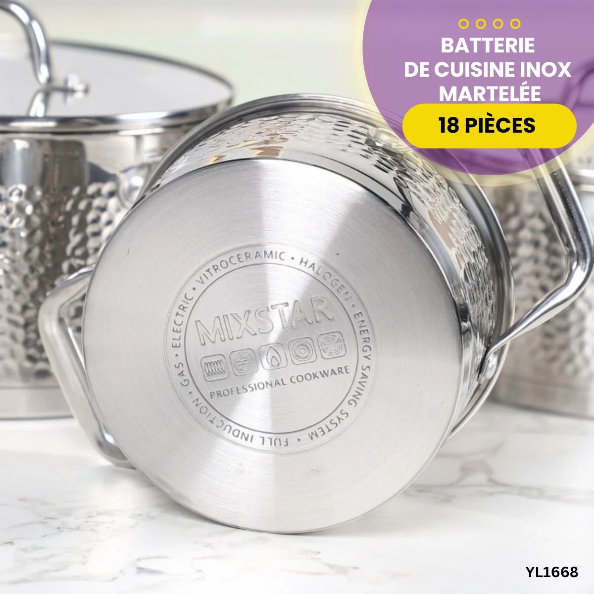 Batterie de Cuisine Inox Martelée YL1668 – Image 3
