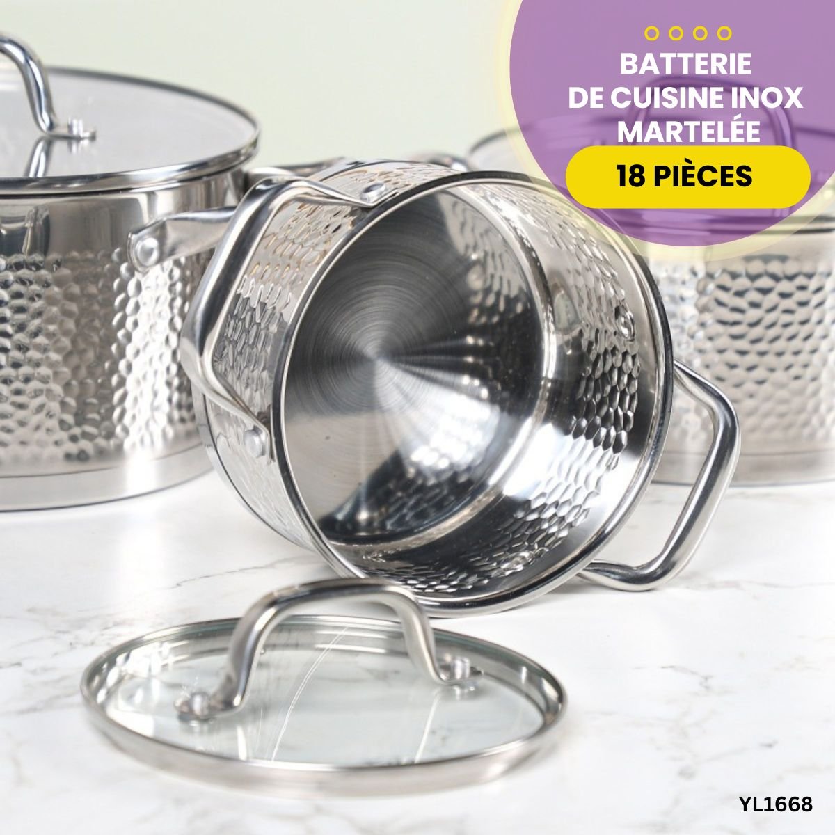 Batterie de Cuisine Inox Martelée YL1668 – Image 2