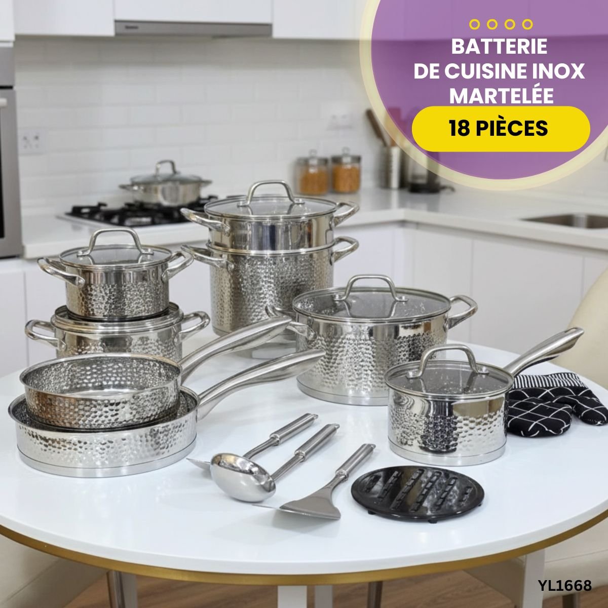 Batterie de Cuisine Inox Martelée YL1668