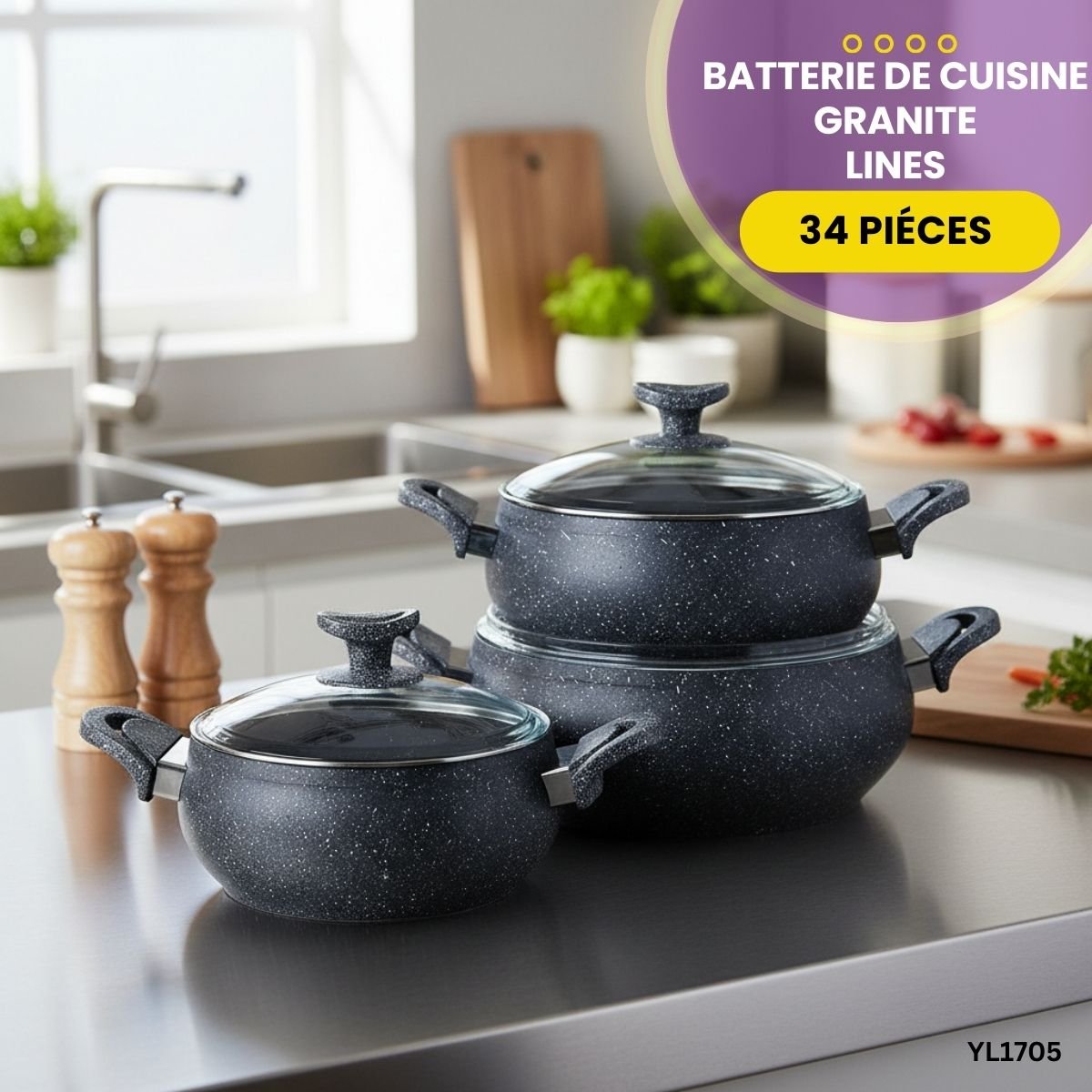 Batterie Granite 34 Pièces Lines YL1705 – Image 2