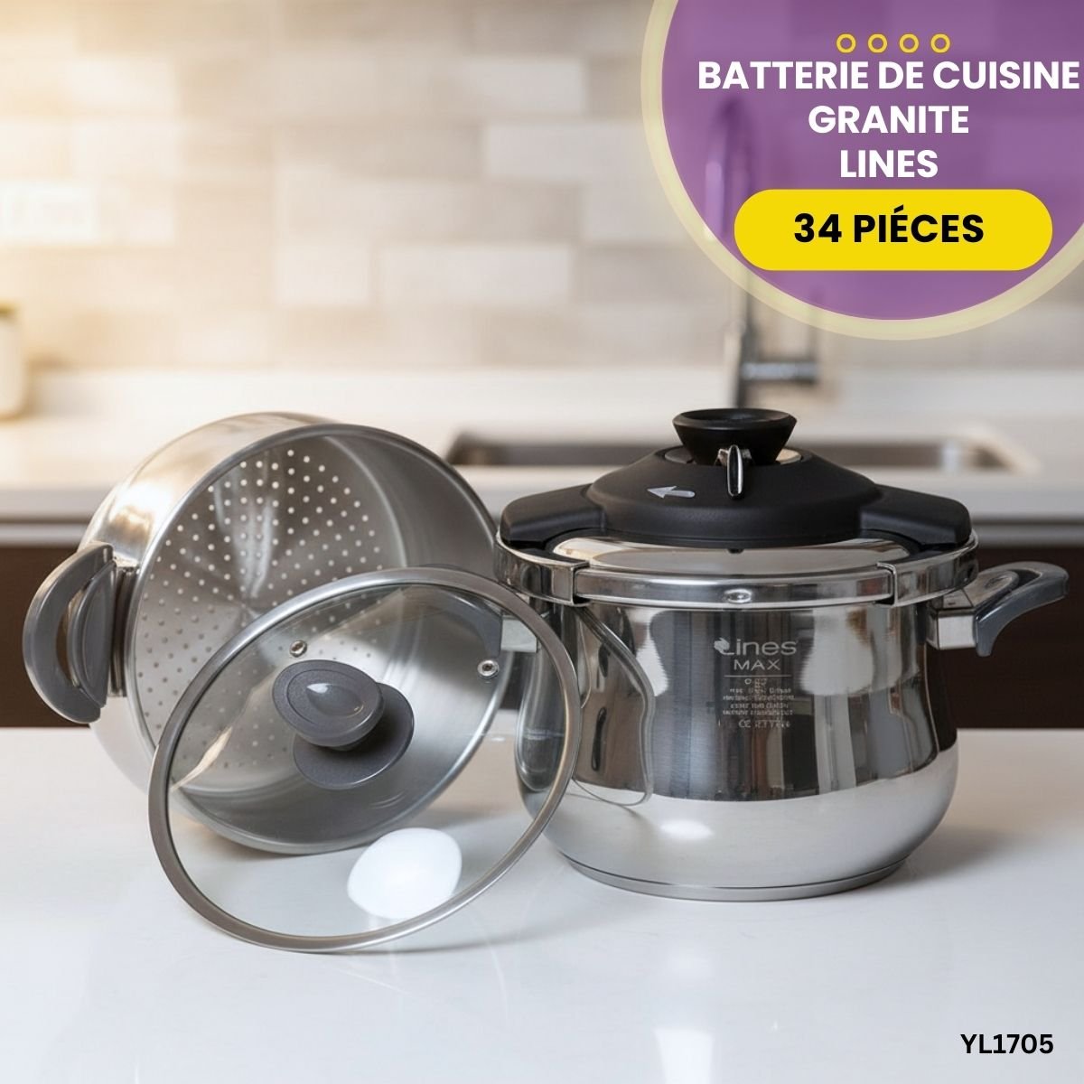 Batterie Granite 34 Pièces Lines YL1705 – Image 4