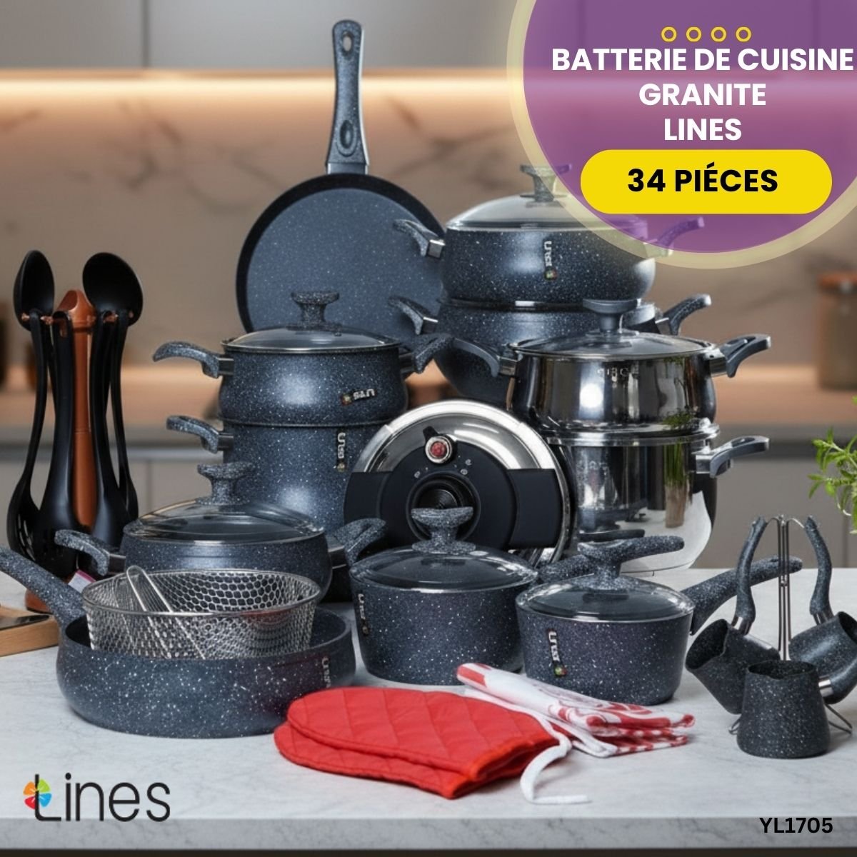 Batterie Granite 34 Pièces Lines YL1705