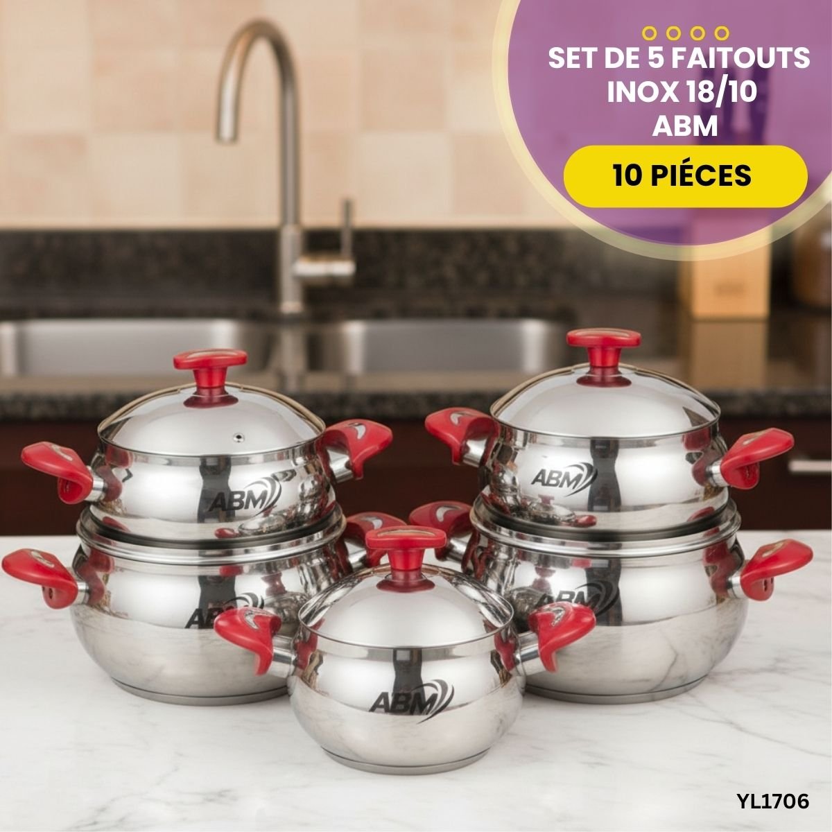 Set de 5 Faitouts Inox 18/10 ABM YL1706