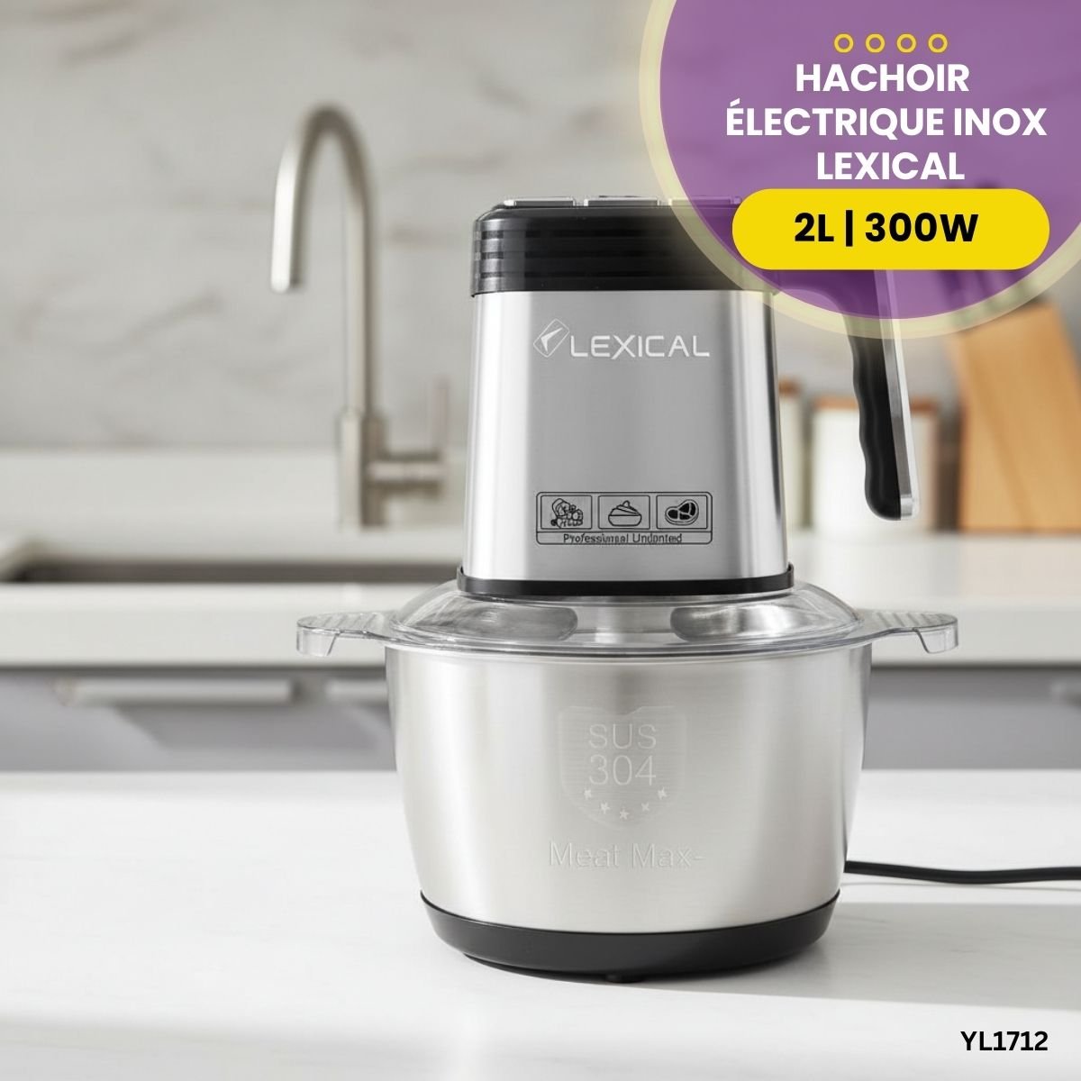 Hachoir Électrique Inox Lexical 2L YL1712 – Image 3