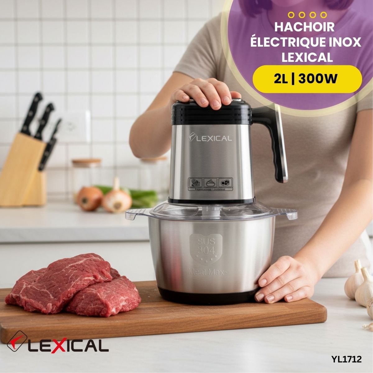 Hachoir Électrique Inox Lexical 2L YL1712