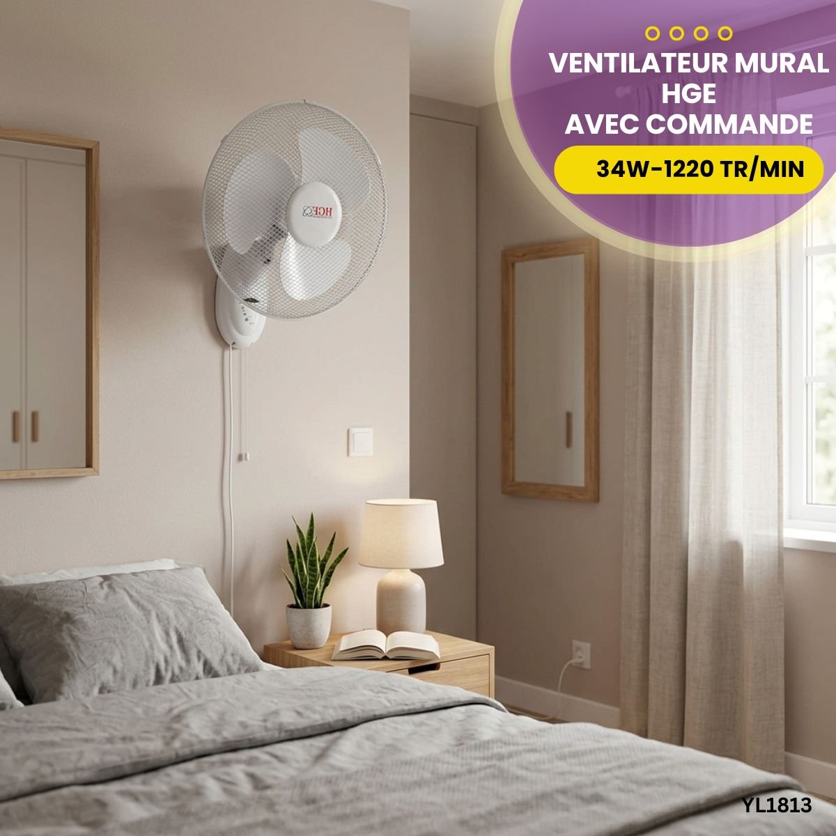 Ventilateur Mural HGE avec Commande YL1813 – Image 3