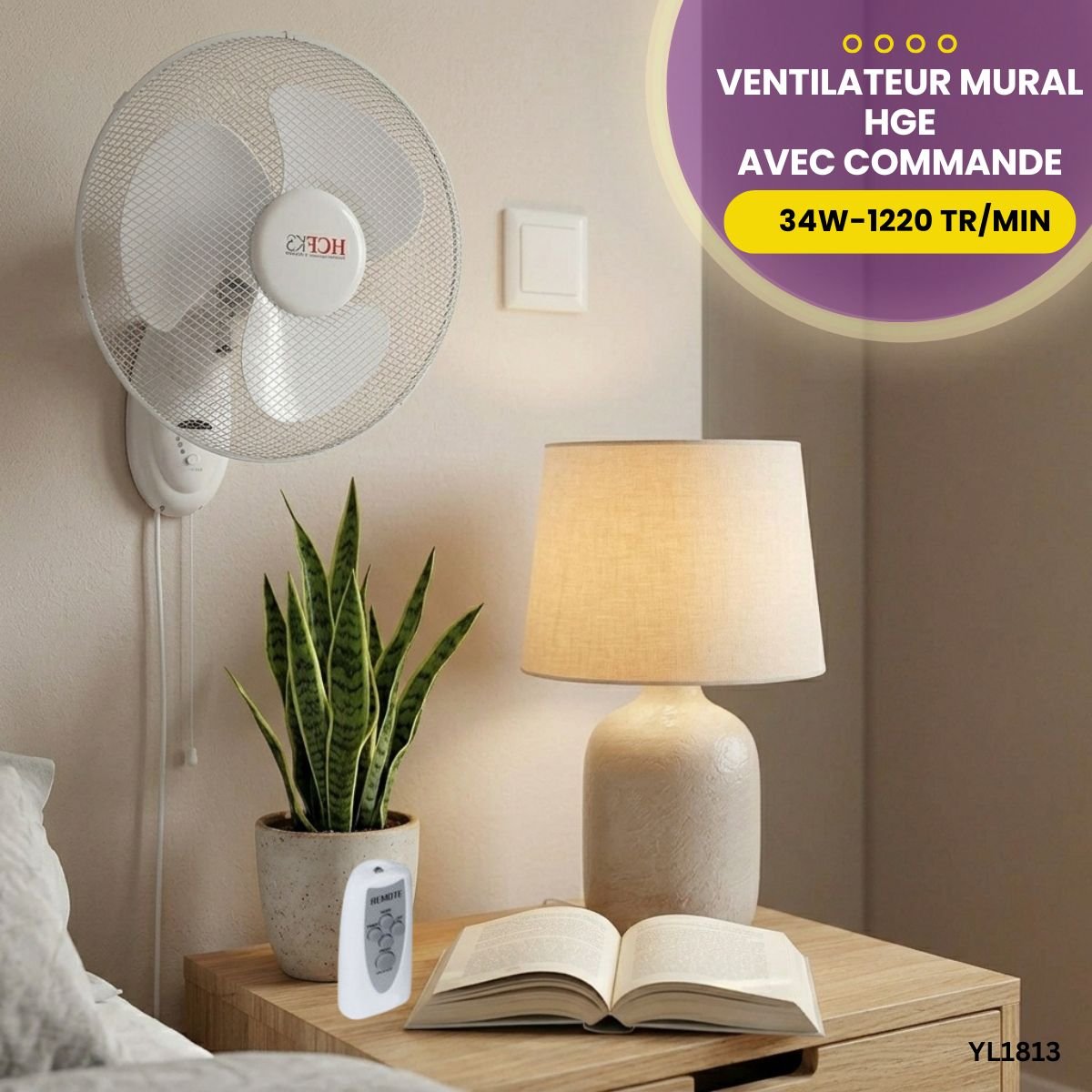 Ventilateur Mural HGE avec Commande YL1813