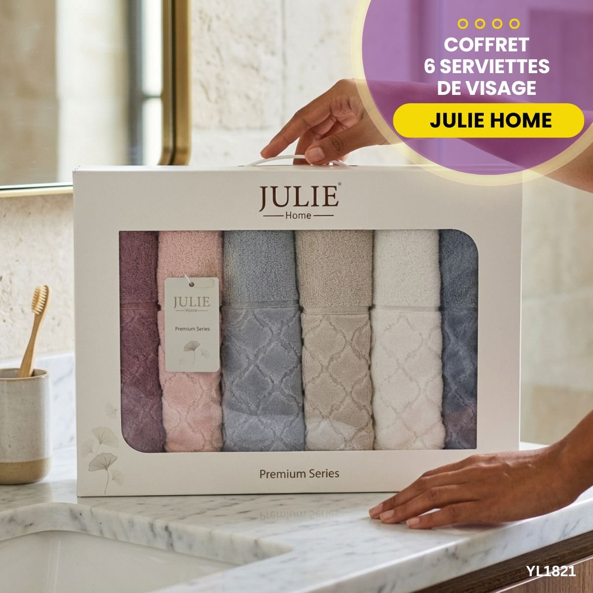 Coffret 6 Serviettes de Visage Julie YL1821 – Image 2