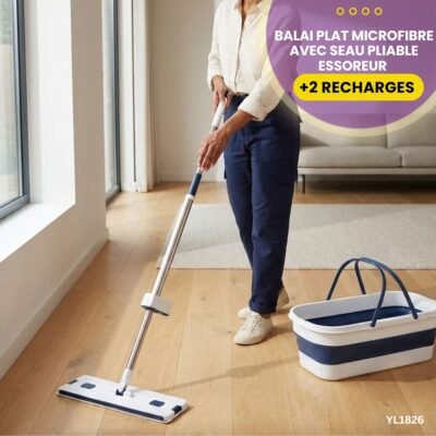 Balai Plat Microfibre + Seau Pliable YL1826
