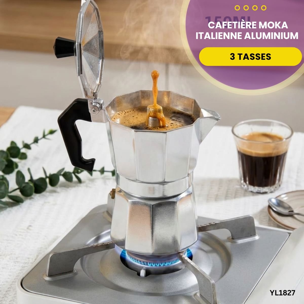 Cafetière Moka Aluminium 3 Tasses YL1827 – Image 3