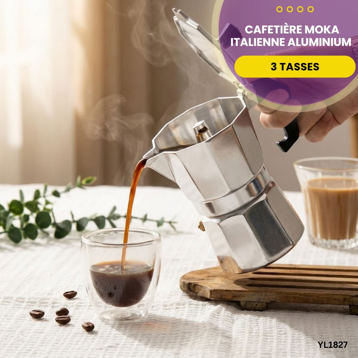 Cafetière Moka Aluminium 3 Tasses YL1827 – Image 2