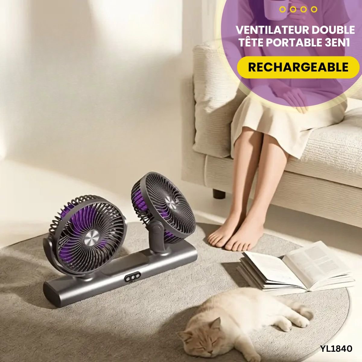 Ventilateur Double Tête Portable 3en1 YL1840 – Image 4