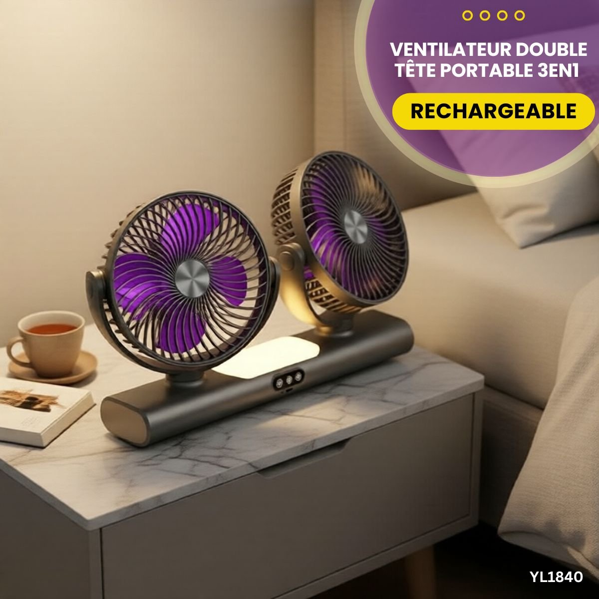 Ventilateur Double Tête Portable 3en1 YL1840 – Image 3