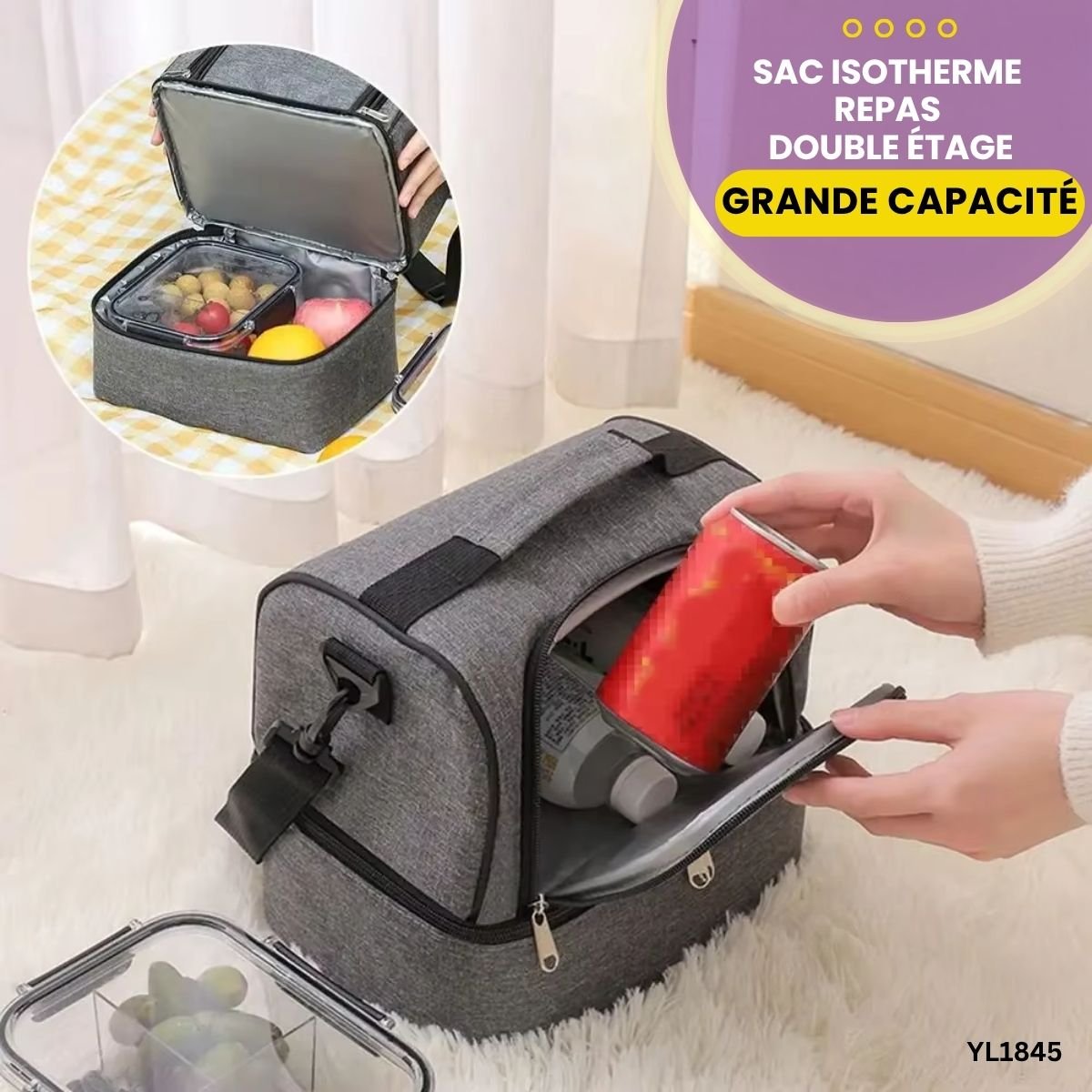 Sac Isotherme Repas Double Étage YL1845 – Image 3