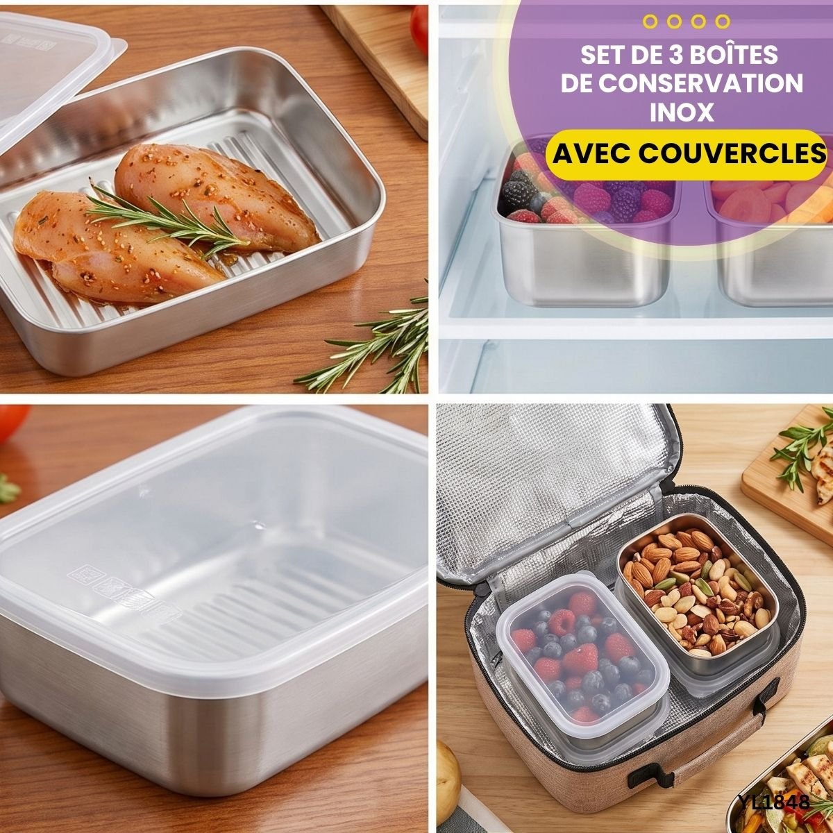 Set de 3 Boîtes de Conservation Inox YL1848 – Image 4