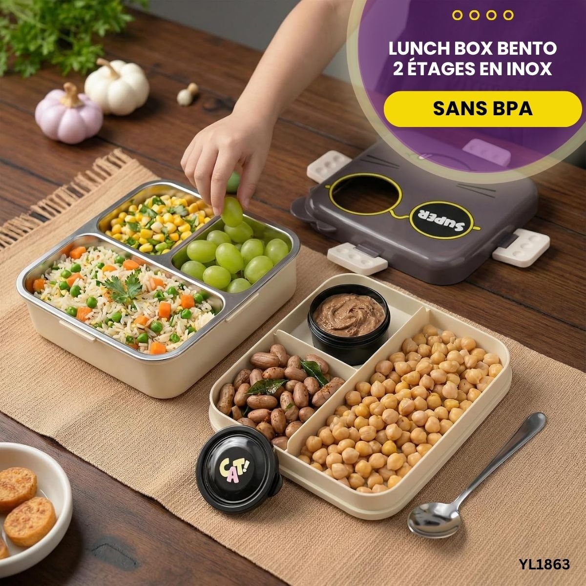 Lunch box 2 étages Inox sans BPA YL1863 – Image 2