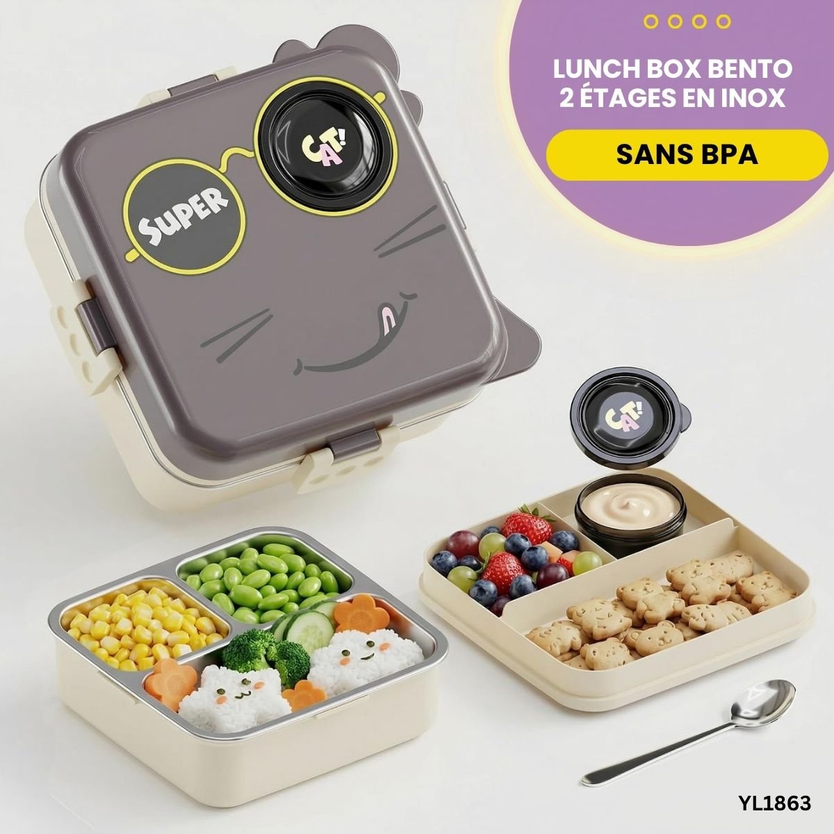 Lunch box 2 étages Inox sans BPA YL1863 – Image 4